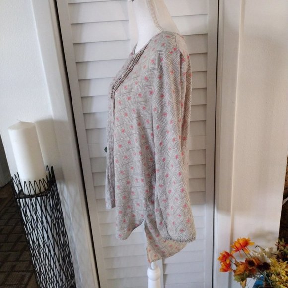 Sigrid Olsen Gray & Pink keyhole pleat long sleeve lightweight tunic blouse Sz M - Picture 6 of 8